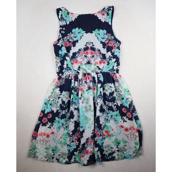 IZ BYER - WOMEN'S BLUE FLORAL PRINT FIT & FLARE DRESS - SIZE S - Picture 9 of 9
